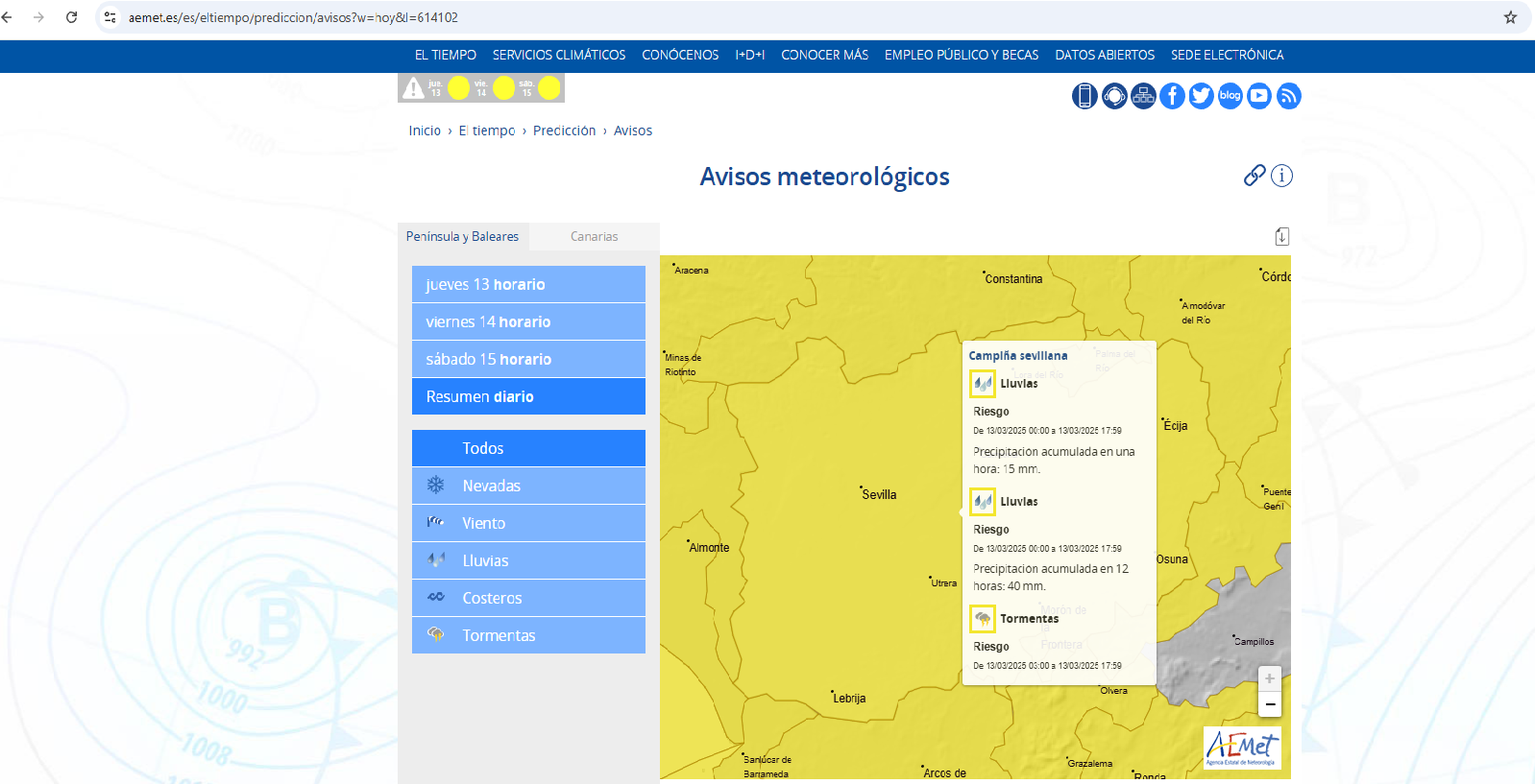 13 marzo - AEMET alerta amarilla