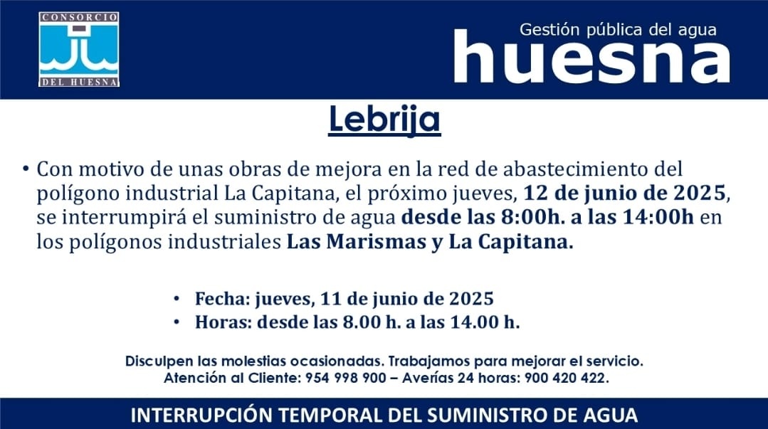 Aviso - AGUAS DEL HUESNA 12 JUNIO 25