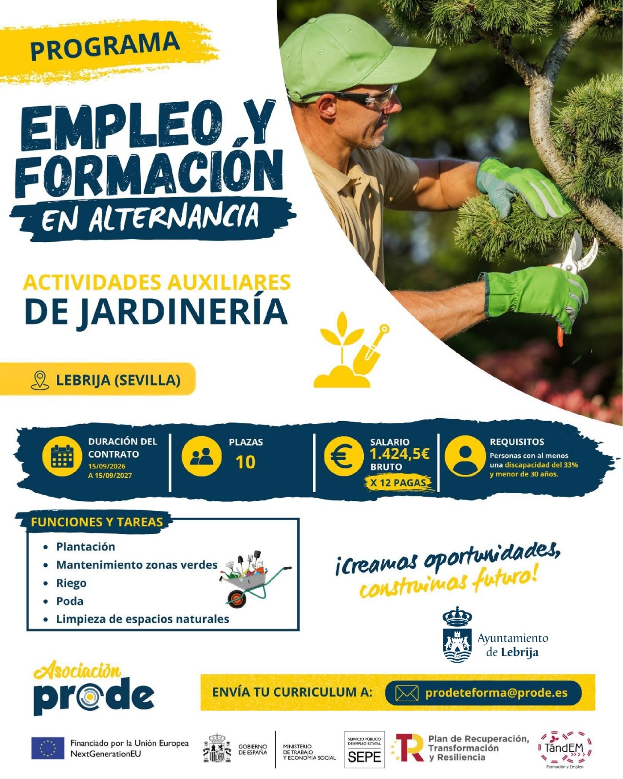 Cartel programa empleo y formación Jardinería