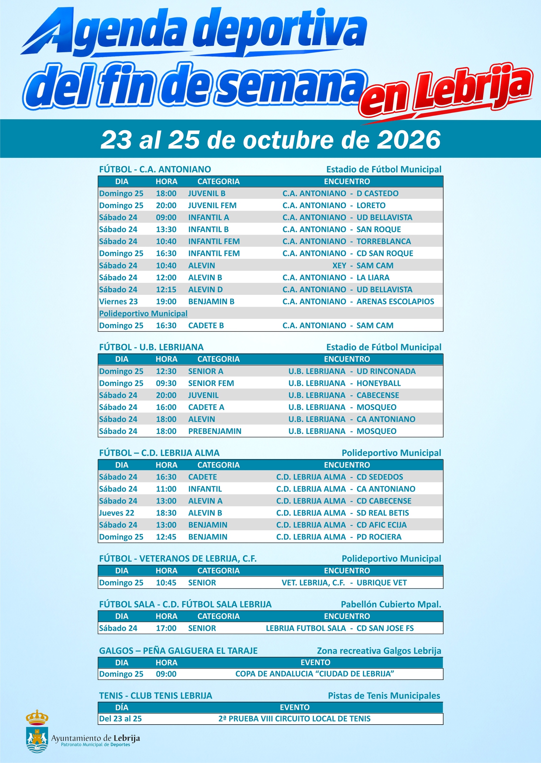 Fin de semana deportivo 10-24-26