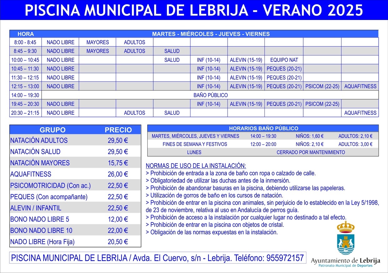 Piscina Verano 2025 Horarios y precios